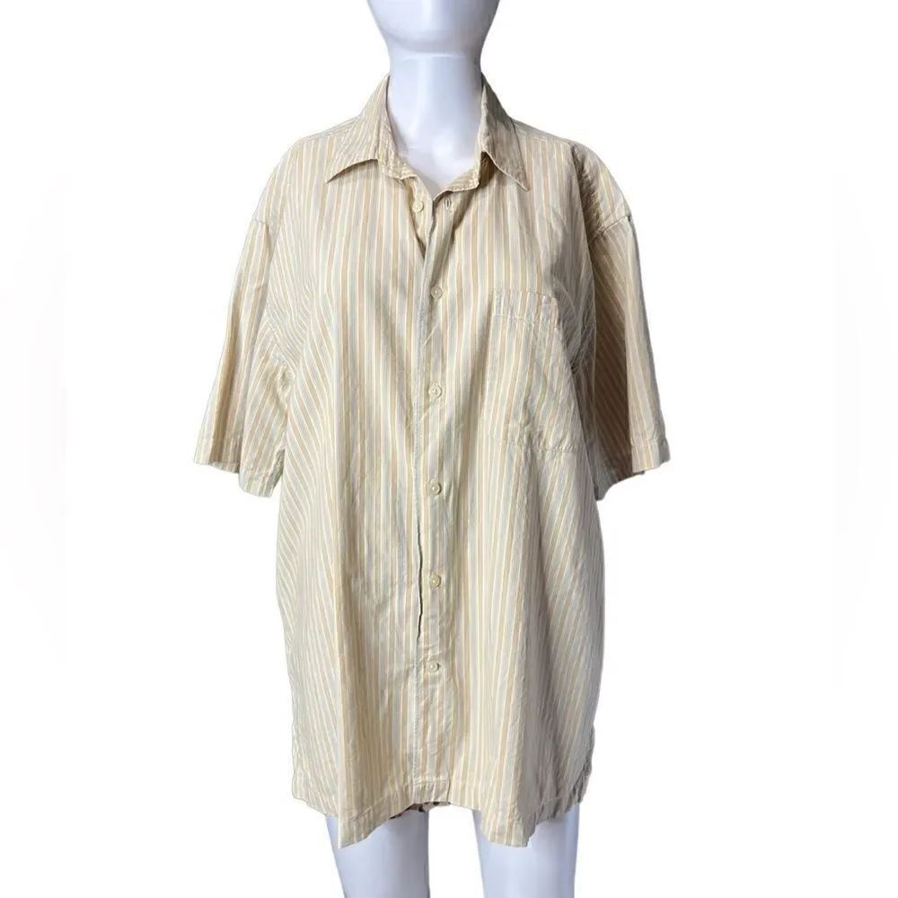 Arrow Striped Short Sleeve Casual Button Down Shirt Yellow Size Large